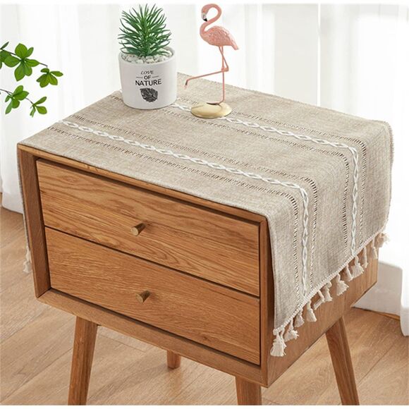 Other - Bedside with Tassel Small Table Cover for Nightstand (Coffee, 17.7 * 39.4")